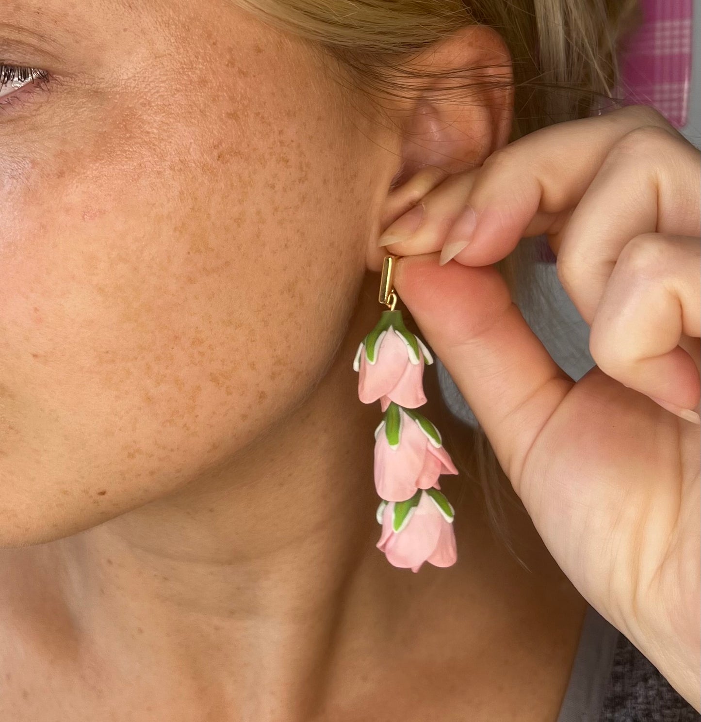 Light Pink Rose Bud Drop Earrings
