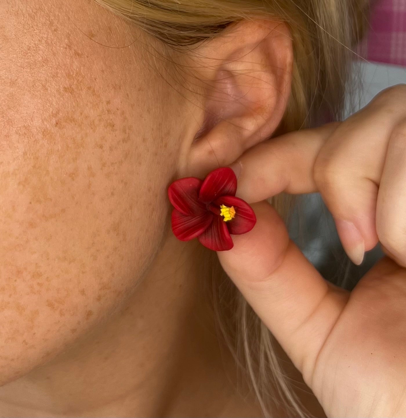 Mini Red Hibiscus Stud