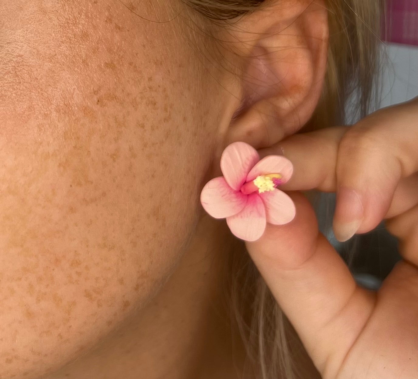 Mini Pink Hibiscus Stud