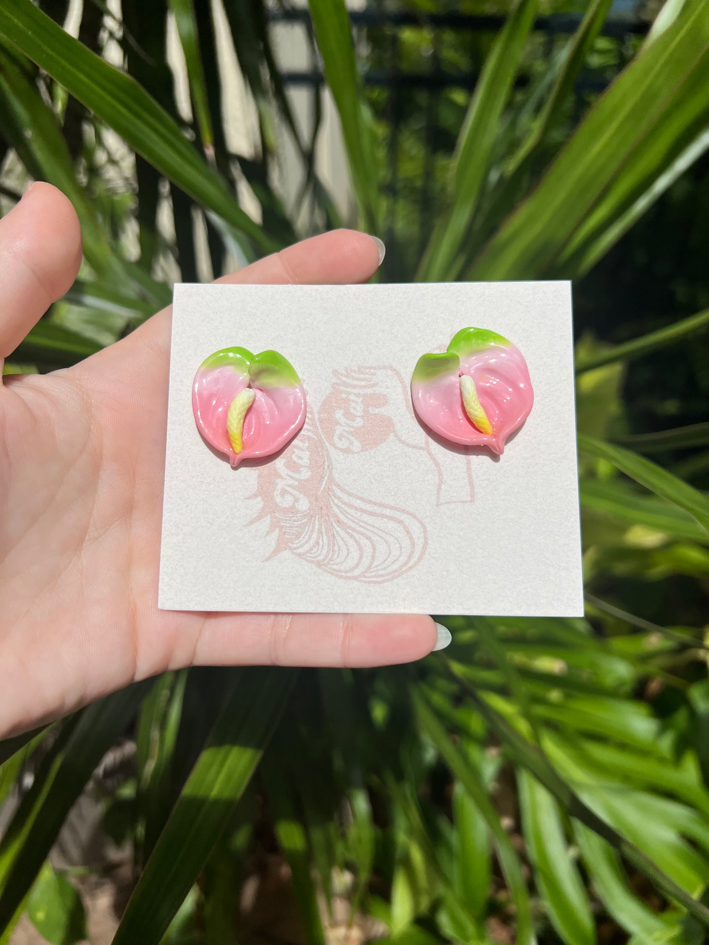 Pink and Green Obake Anthurium Small Stud