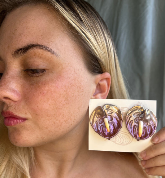 Shimmer Anthuriums Stud Earrings