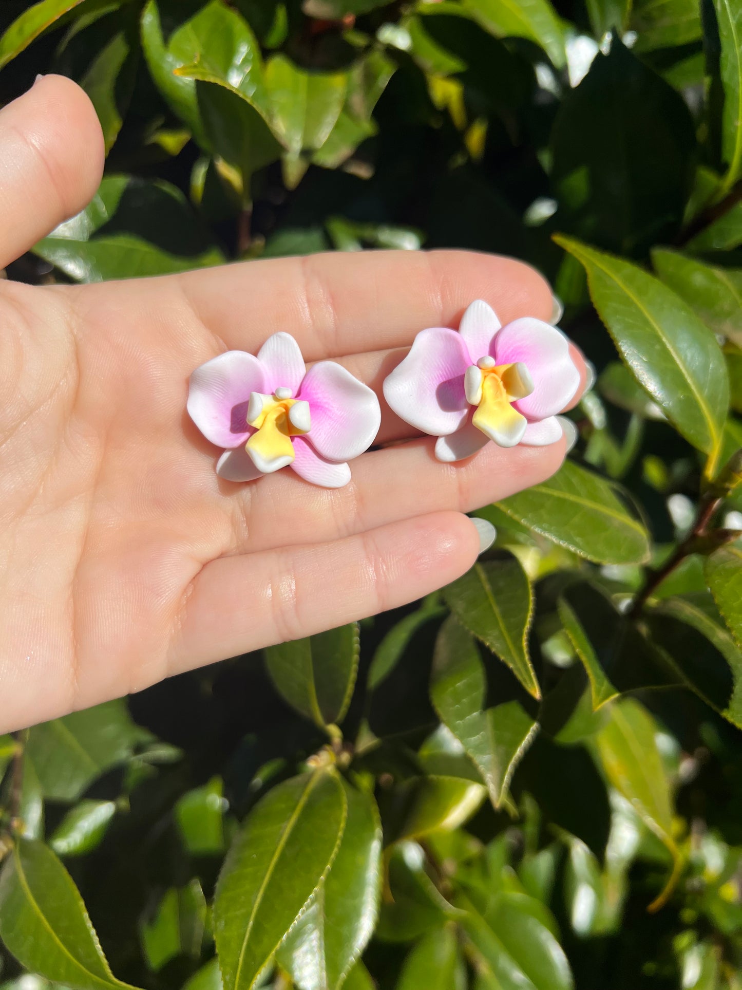 Pink & White Orchid Stud