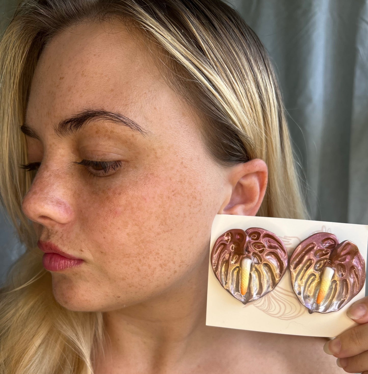 Shimmer Anthuriums Stud Earrings