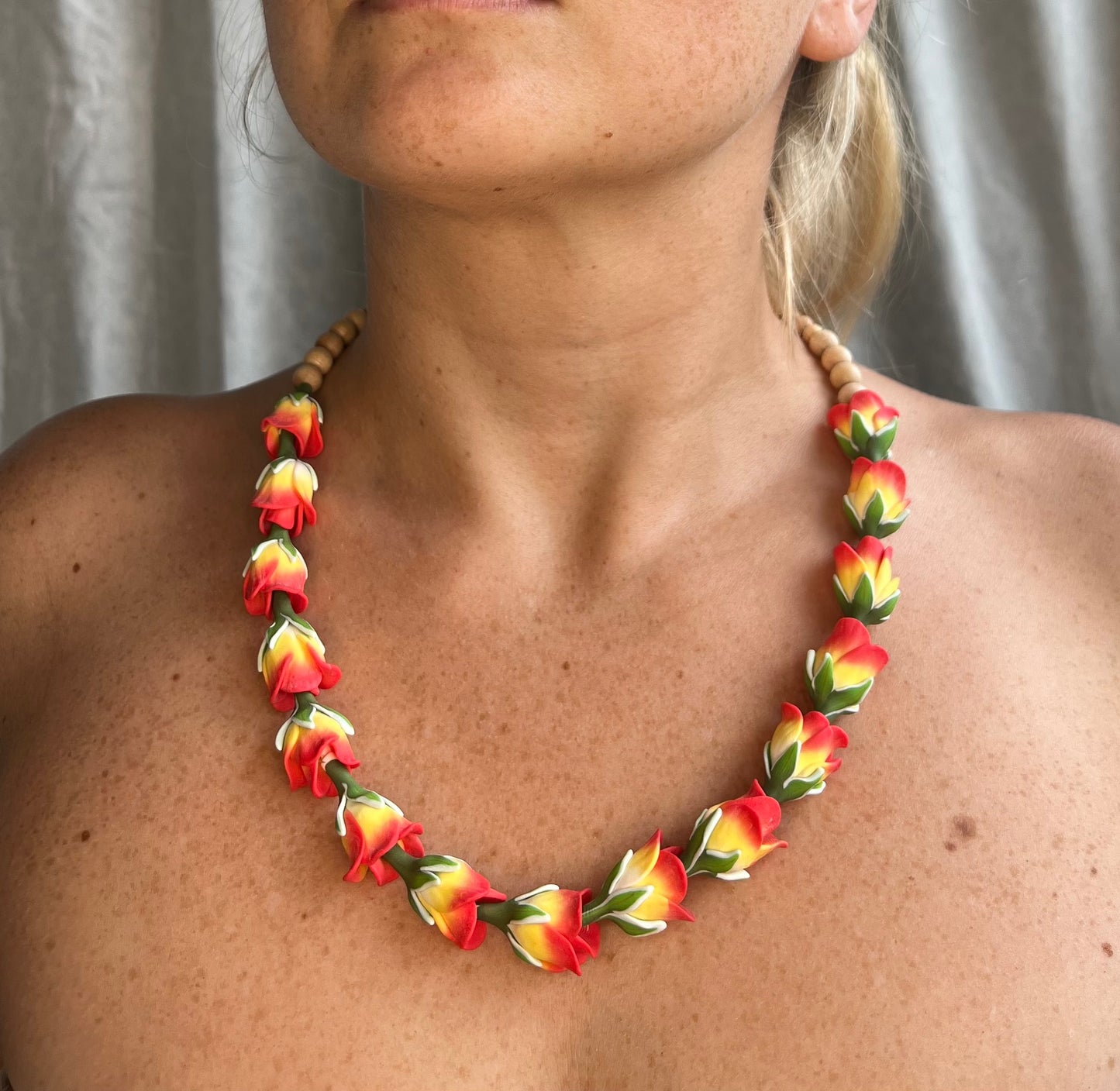 Orange Rose Bud Lei Necklace