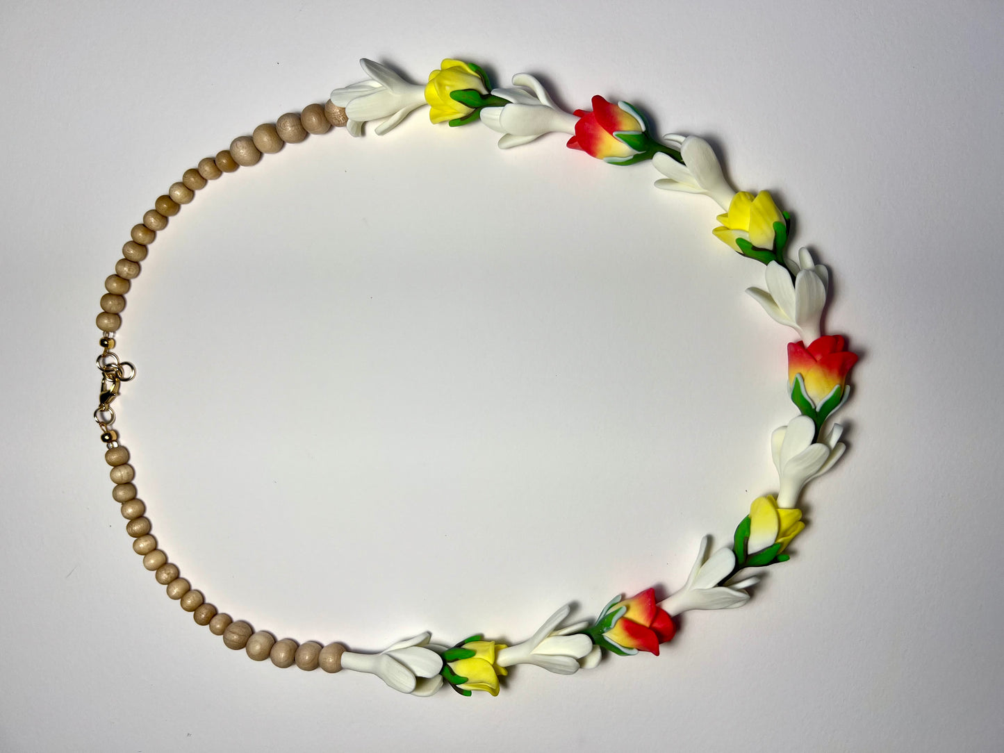 Pikake & Yellow & Orange Rose Bud Lei Necklace