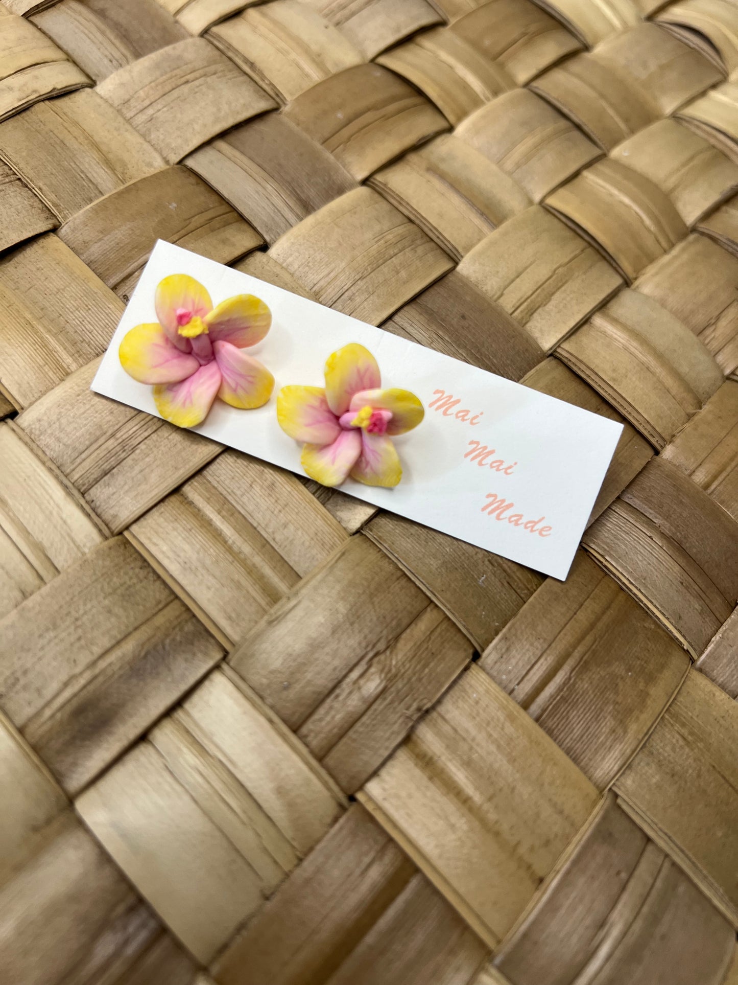 Mini Yellow Pink Hibiscus Stud