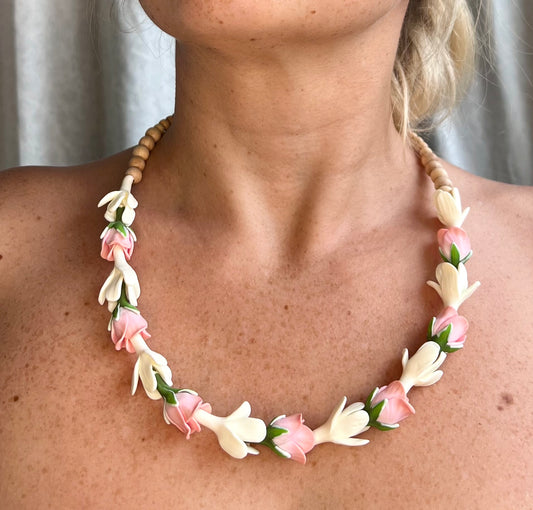 Tuberose & Pink Rose Bud Lei Necklace