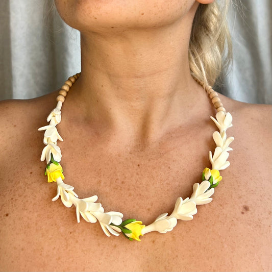 Tuberose & Yellow Rose Bud Lei Necklace