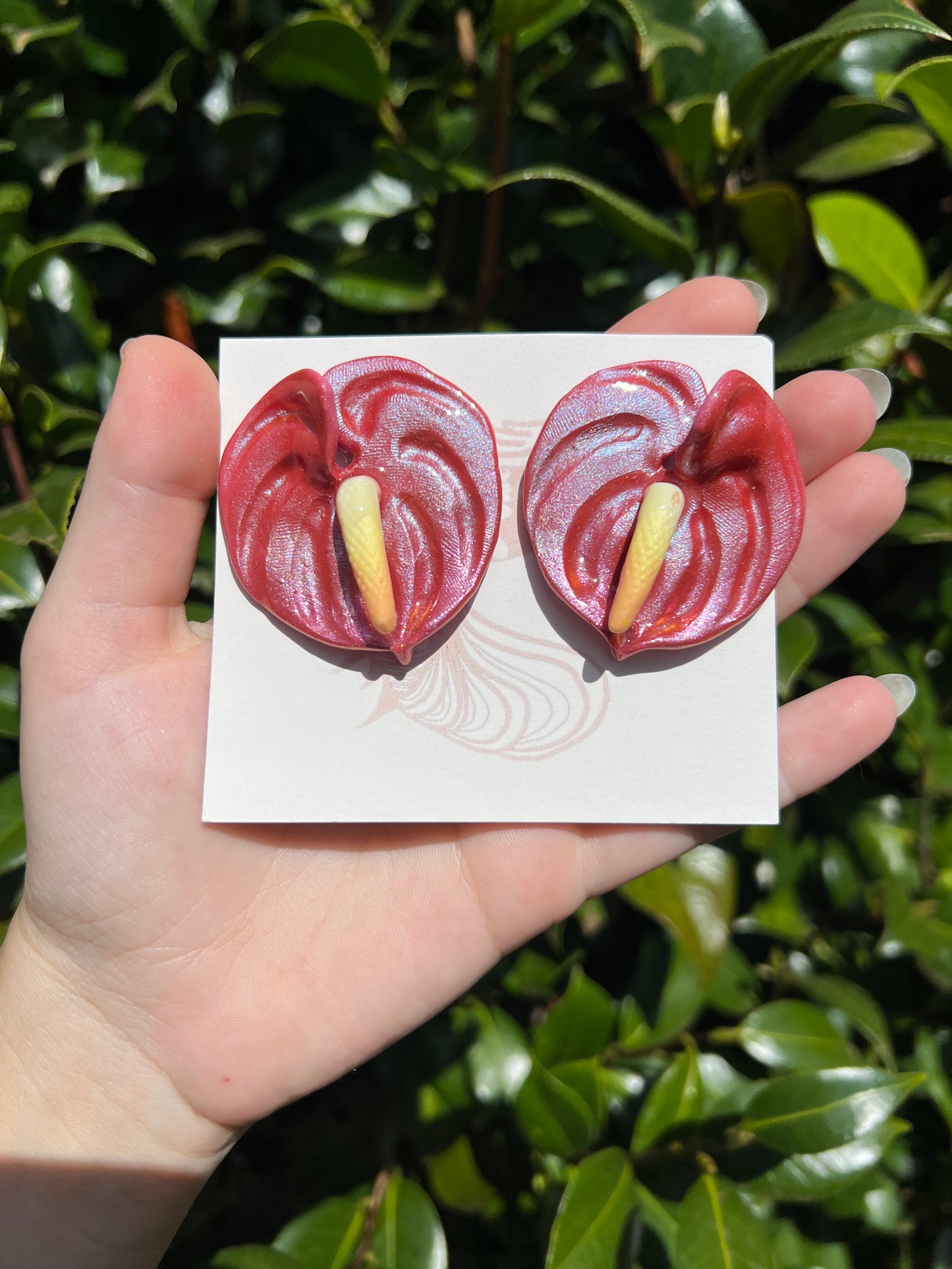 Shimmer Anthuriums Stud Earrings