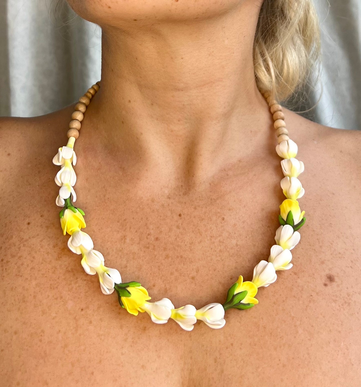 Pikake & Yellow Rose Bud Lei Necklace