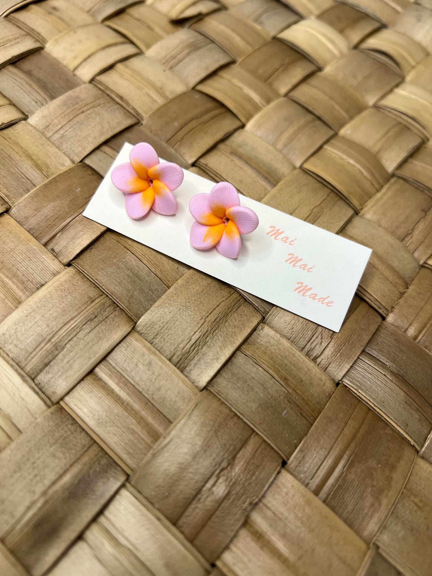 Mini Stud Light Pink & Orange Plumeria