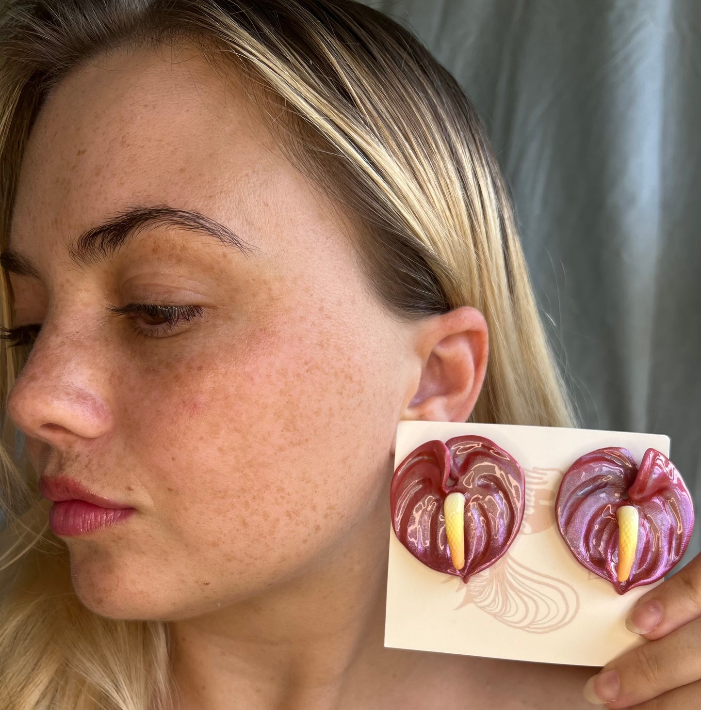 Shimmer Anthuriums Stud Earrings