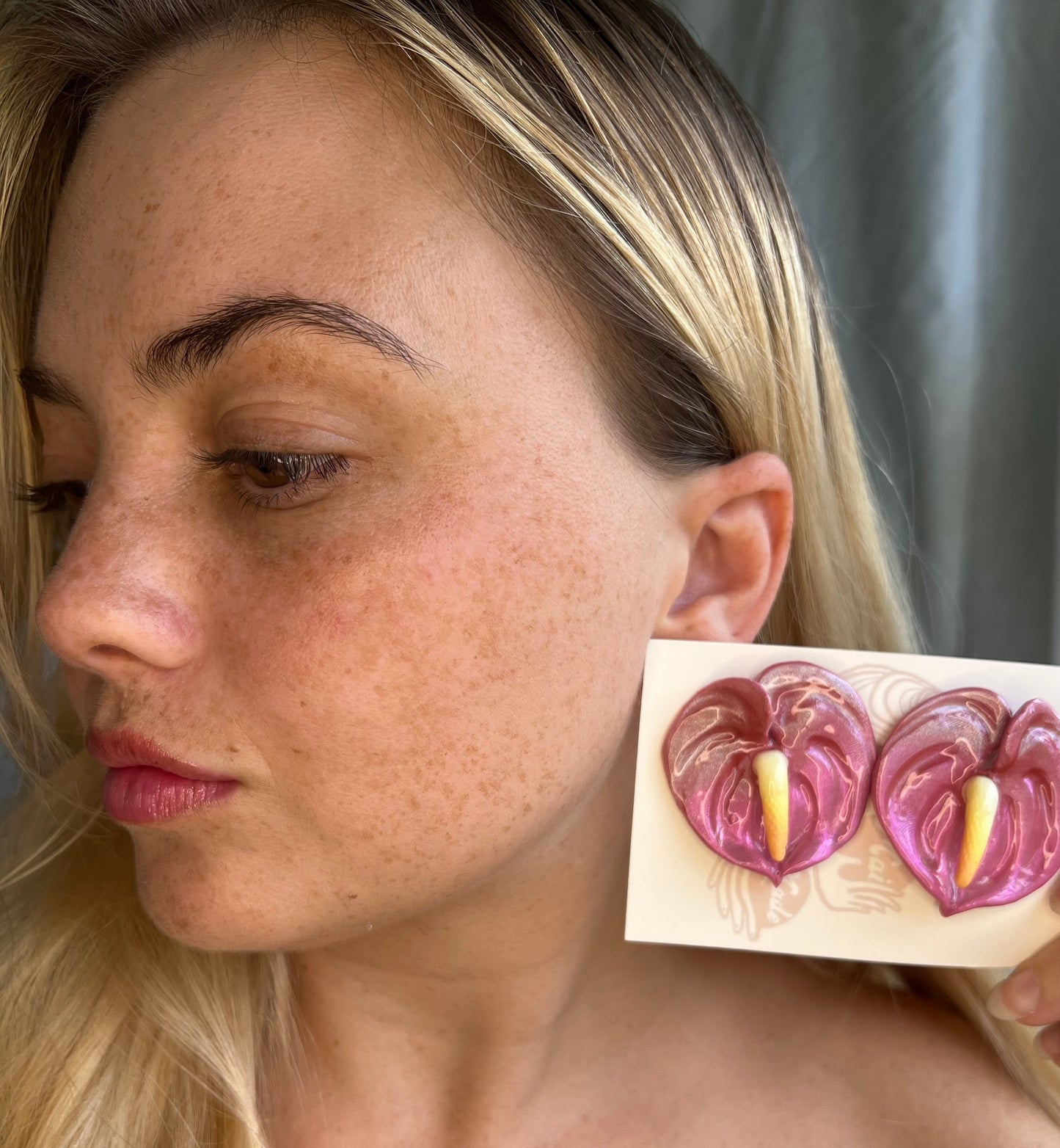 Shimmer Anthuriums Stud Earrings