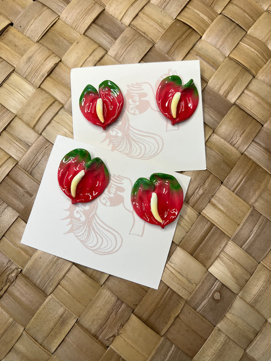 Small Anthurium Darker Red Obake Stud