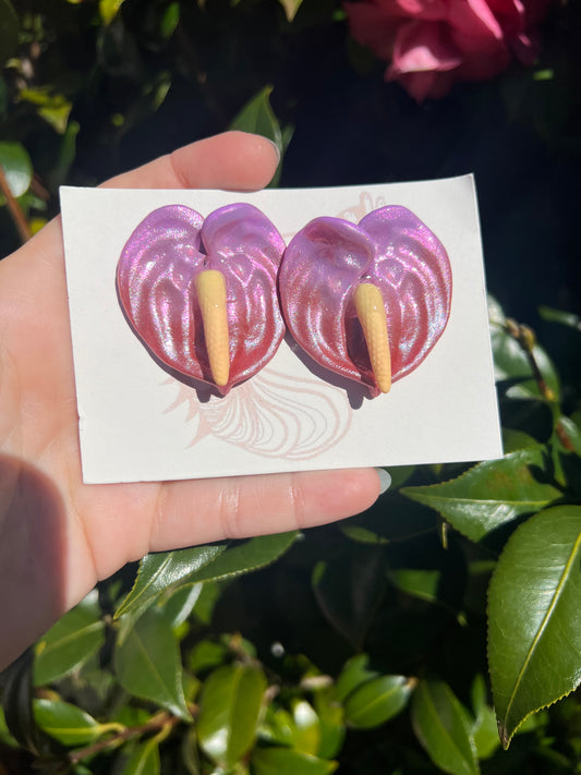 Pink Gradient Shimmer Anthurium Stud