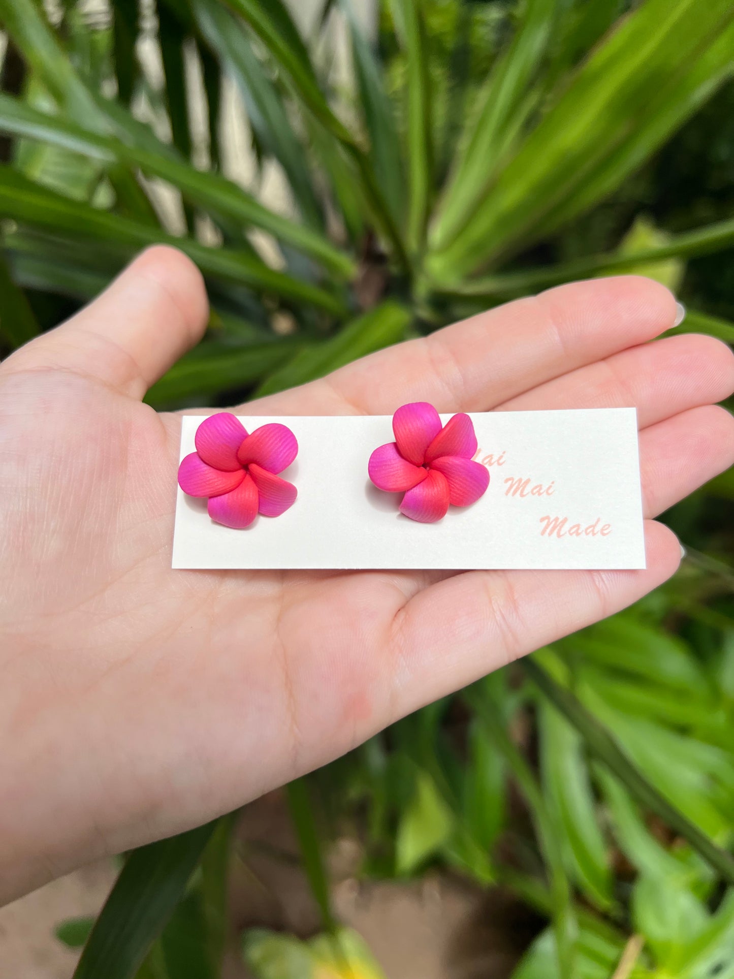 Mini Stud Pink & Orange Plumeria